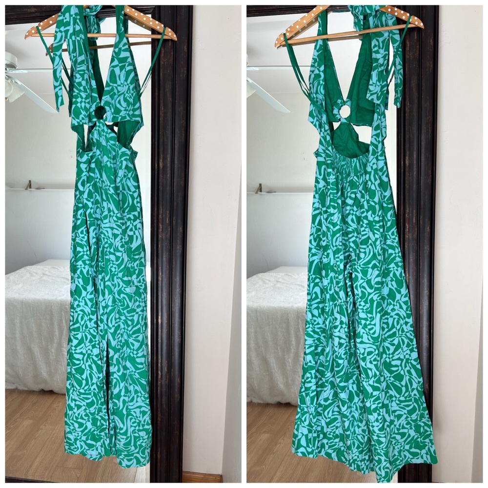 Free People Kira Cutout Jumpsuit - Green Blue